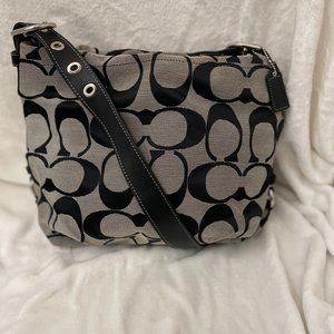 Coach Gray and Black Signature Hobo Handbag